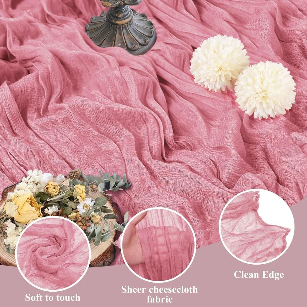 VARSS 6 Pack Dusty Rose Pink Cheesecloth Table Runner 8-10FT Rustic Gauze Fabric - Picture 3 of 5